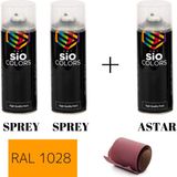 Sio Colors 2 Adet Sprey+1 Adet Astar+Zımpara Sprey Akrilik Boya Seti 400 ml (Metal-Ahşap-Araba-Plastik) - RAL-1028 SARI