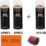 Sio Colors 2 Adet Sprey+1 Adet Astar+Zımpara Sprey Akrilik Boya Seti 400 ml (Metal-Ahşap-Araba-Plastik) - RAL-2008 TURUNCU