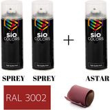 Sio Colors 2 Adet Sprey+1 Adet Astar+Zımpara Sprey Akrilik Boya Seti 400 ml (Metal-Ahşap-Araba-Plastik) - RAL-3002 KIRMIZI