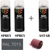 Sio Colors 2 Adet Sprey+1 Adet Astar+Zımpara Sprey Akrilik Boya Seti 400 ml (Metal-Ahşap-Araba-Plastik) - RAL-7015 GRİ