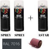 Sio Colors 2 Adet Sprey+1 Adet Astar+Zımpara Sprey Akrilik Boya Seti 400 ml (Metal-Ahşap-Araba-Plastik) - RAL-7016 ANTRASİT GRİ