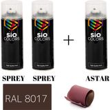 Sio Colors 2 Adet Sprey+1 Adet Astar+Zımpara Sprey Akrilik Boya Seti 400 ml (Metal-Ahşap-Araba-Plastik) - RAL-8017 KOYU KAHVE
