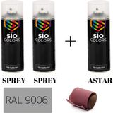Sio Colors 2 Adet Sprey+1 Adet Astar+Zımpara Sprey Akrilik Boya Seti 400 ml (Metal-Ahşap-Araba-Plastik) - RAL-9006 ALUMİNYUM GRİ