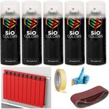 Sio Colors 5 Adet Isıya Dayanıklı Petek-Kalorifer-Radyatör-Klima Vernikli Sprey Boya Seti 400 ml - KIRMIZI