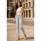 sion jeans Kadın Kar Yıkma Mom Açık Mavi Rahat Günlük Giyim Boru Paça Pantolon Jean