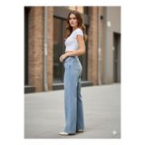 sion jeans yandan kurdele baskılı siyah kar yıkama palazzo düz kesim bol paçalı jeans kadın pantalon