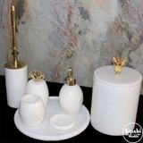 Sipahi Marble Beyaz Mermer Bombeli Dizayn 7'Li Banyo Seti