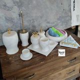 Sipahi Marble Beyaz Mermer Mercan Aparatlı 10 Parça Banyo Seti