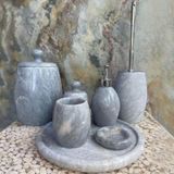Sipahi Marble Gri Mermer Krom Aparatlı Şehzade Başlı 7'li Banyo Seti