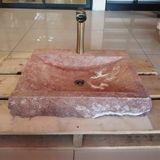Sipahi Marble Kırmızı Traverten Batarya Çıkışlı Kare Lavabo