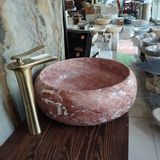 Sipahi Marble Kırmızı Traverten Bombeli Yuvarlak Lavabo - Mermer