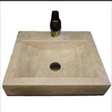 Sipahi Marble Klasik Traverten Batarya Çıkışlı Kare Lavabo - Beyaz