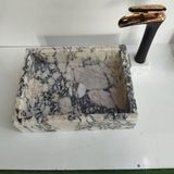 Sipahi Marble Menekşe Mermer Gizli Giderli Kare Lavabo - Beyaz - Siyah