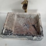 Sipahi Marble Menekşe Mermer Gizli Giderli Köşeli Lavabo - Beyaz - Siyah