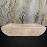 Sipahi Marble Traverten Batarya Çıkışlı Kalın Kenar Yay Model Lavabo