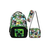 SippoTrade Mine Creeper Mınecraft 3'lü Set Ilkokul Çantası, Termal Beslenme Çantası Ve Kalem Kutusu Seti