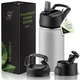SipX™ Üçlü Yalıtımlı Paslanmaz Çelik Su Şişesi 18 oz. 3 Kapaklı, BPA İçermeyen Yeniden Kullanılabilir Yalıtımlı Su Şişesi 24 Saat Soğuk Tutar, Yürüyüş ve Bisiklet için Sürdürülebilir Malzemeden