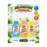 Sır 3'lü Geleneksel Temizlik Sprey Seti 3x750 ml – Soda Katkılı Arap Sabunu + Arap Sabunu + Sirke & Limon Tuzu