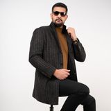 Sir Çizgili Erkek Regular Fit Kaşe Kaban - 44 - Siyah