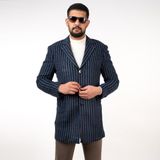 Sir Çizgili Erkek Regular Fit Kaşe Kaban - 52 - Lacivert