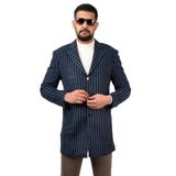 Sir Çizgili Erkek Regular Fit Kaşe Kaban - 56 - Lacivert