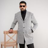 Sir Çizgili Erkek Regular Fit Kaşe Kaban - Gri - 52