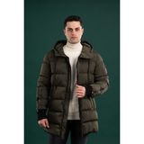 Sir Regular Fit Kapüşonlu Astarlı Uzun Kalın Şişme Mont - 50 - Yeşil