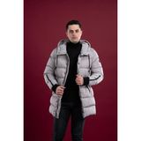 Sir Regular Fit Kapüşonlu Astarlı Uzun Kalın Şişme Mont - 52 - Gri