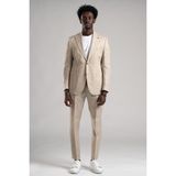 Sir Regular Fit Yarım Astarlı %100 Linen (Keten) Kumaş Takım Elbise - 54 / 6 - Krem Rengi