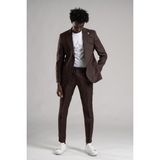 Sir Regular Fit Yarım Astarlı %100 Linen (Keten) Kumaş Takım Elbise - 56 / 6 - Kahverengi