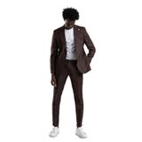 SİR Regular Fit Yarım Astarlı%100 Linen (Keten) Kumaş Takım Elbise KAHVE 56-6 Drop