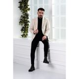Sir Slimfit Erkek Kaşe Kaban - 54 - Krem Rengi