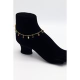 Sıra Taşlı Damla Model Gold Renk 925 Ayar Gümüş Kadın Halhal 201025738