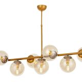 Sıralı Yedili Eskitme Gold Kasalı Avize, Bal Camlı