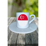Sırbistan Ülke Bayrağı Bayrak Baskılı Türk Kahvesi Fincanı Tabaklı Kişiye Özel Model 1