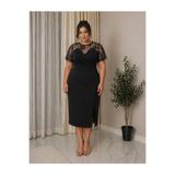 Şirin Butik Kadın Büyük Beden Kısa Kol Bisiklet Yaka Dantel Detaylı Abiye Elbise