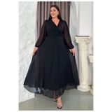 Şirin Butik Kadın Büyük Beden Kruvaze Yaka Pul Payet Detaylı Şifon Abiye Elbise