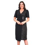Şirin Butik Kadın Siyah Büyük Beden Kruvaze Yaka Pul Payet Detaylı Abiye Elbise