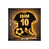 Şirin Lazer İsme Özel Futbolcu Forma Krampon Futbol Topu Led Işıklı Kişiye Özel Ahşap Mdf Duvar Dekoru Tablo