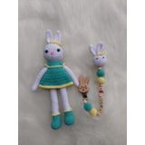 Şirin Tavşan Uyku Arkadaşı ve Emzik Zinciri Amigurumi Organik Oyu