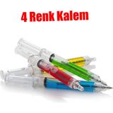 Şırınga Şeklinde Basmalı Kalem 4 Adet - SARI,KIRMIZI,YEŞİL,MAVİ
