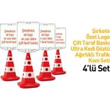 Şirkete Özel Logo Çift Taraf Baskı Ultra Kedi Gözlü Ağırlıklı Trafik Koni 4`Lü Set
