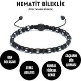 Sırlı Taş Hematit Bileklik - Iden Black Silver Bileklik - Tasarım Bileklik 4 mm Ayarlanabilir - 17 cm - Gümüş
