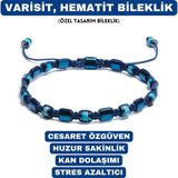 Sırlı Taş Varisit, Hematit Bileklik - Jagu Bright Blue Bileklik -Tasarım Bileklik 4 mm 6 mm Ayarlanabilir - 18cm - Mavi