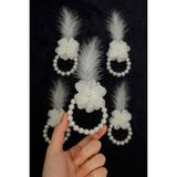 SırmalıHome Bekarlığa Veda Için 10 Adet Tüylü Incili Nedime Bilekliği Krem Kına Gecesi Bride To Be Nişan - 0,5 x 9 cm