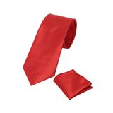 SIRRI Erkek Çocuk Düz Saten Kırmızı Kravat Ve Mendil Set 03-14 Yaş Tek Ebat 120x5cm