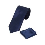 SIRRI Erkek Çocuk Düz Saten Lacivert Kravat Ve Mendil Set 03-14 Yaş Tek Ebat 120x5cm