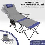 Sırt Ayarlı Katlanabilir Kamp Sandalyesi - 4 Kademeli - Lounge - Gri/Mavi