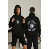 Sırt Baskılı Erkek Salaş Stil Siyah Oversize Üç İplik Kapüşonlu Hoodie Sweatshirt