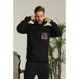Sırt Baskılı Erkek Salaş Stil Siyah Oversize Üç İplik Kapüşonlu Sweatshirt